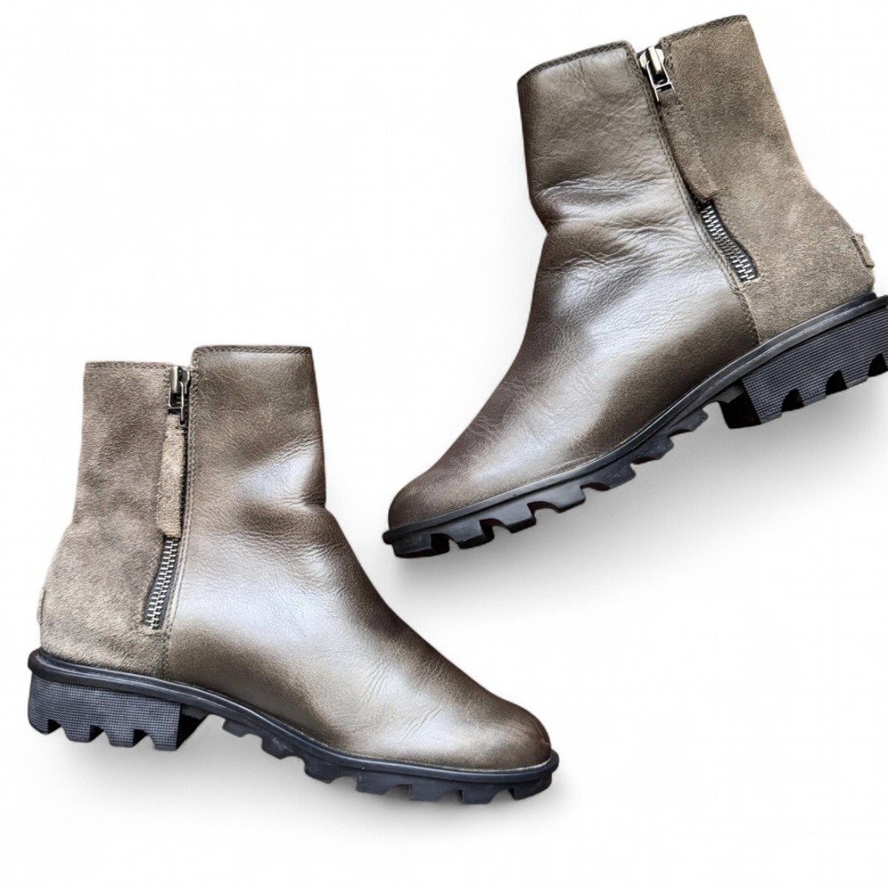 Sorel Phoenix Zip Boots Women's 9 Olive Green Leather Suede Waterproof Winter - Picture 2 of 16
